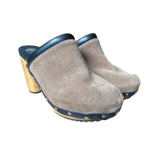 Flogg Gray & Black Franny Platform Mules Suede Leather Slides 8.5